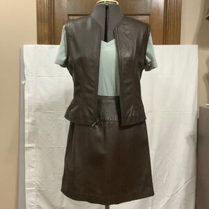 Vintage Valerie Stevens New Zealand Lambskin Dark Brown Skirt and Vest set sz 4